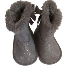 Baby girl boots faux fur lined booties with Bow gay polka dot sparkle size 2